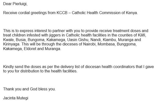 Lettera dalla Catholic Health Commission of Kenya